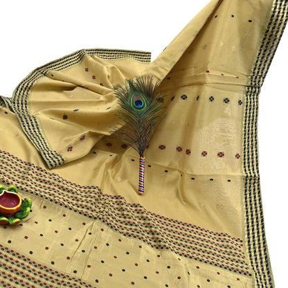 Indian Vintage Sari Beige Pure chanderi Silk Woven Sarees Fabric 5Yd Soft Zari Border Floral Dress making bollywood