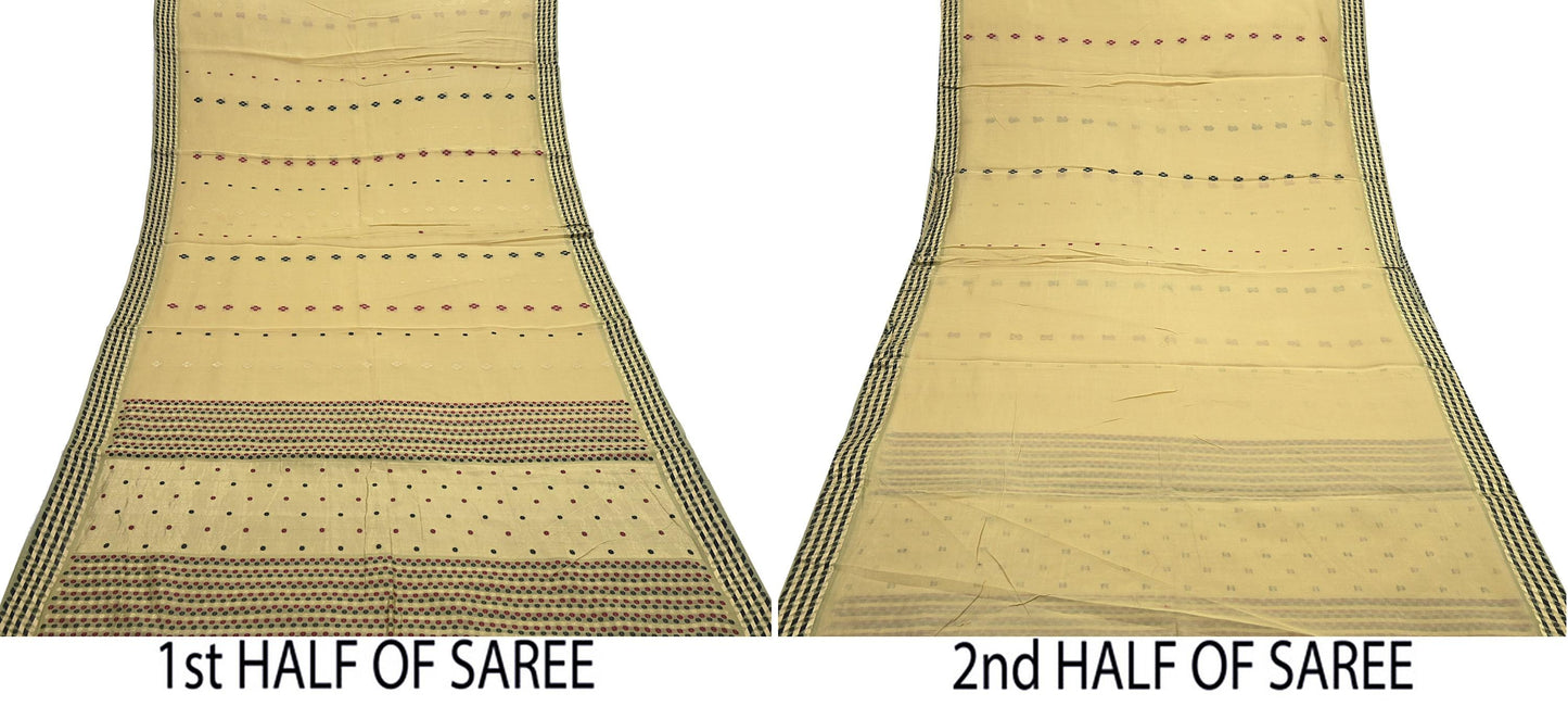 Indian Vintage Sari Beige Pure chanderi Silk Woven Sarees Fabric 5Yd Soft Zari Border Floral Dress making bollywood