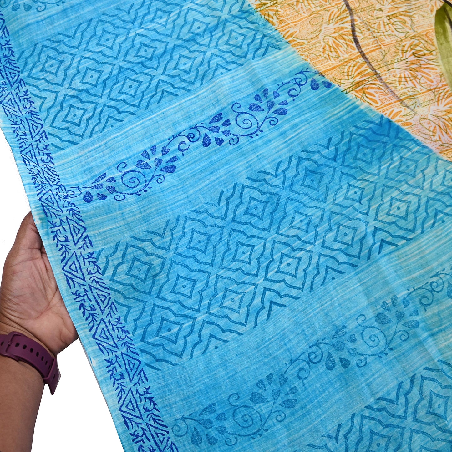 Indian Vintage PInk & Blue Pure Crepe Silk Saree Floral Print 5 Yards Soft Sewing Fabric for Dressmaking, Quilting, Crafting Upcycling