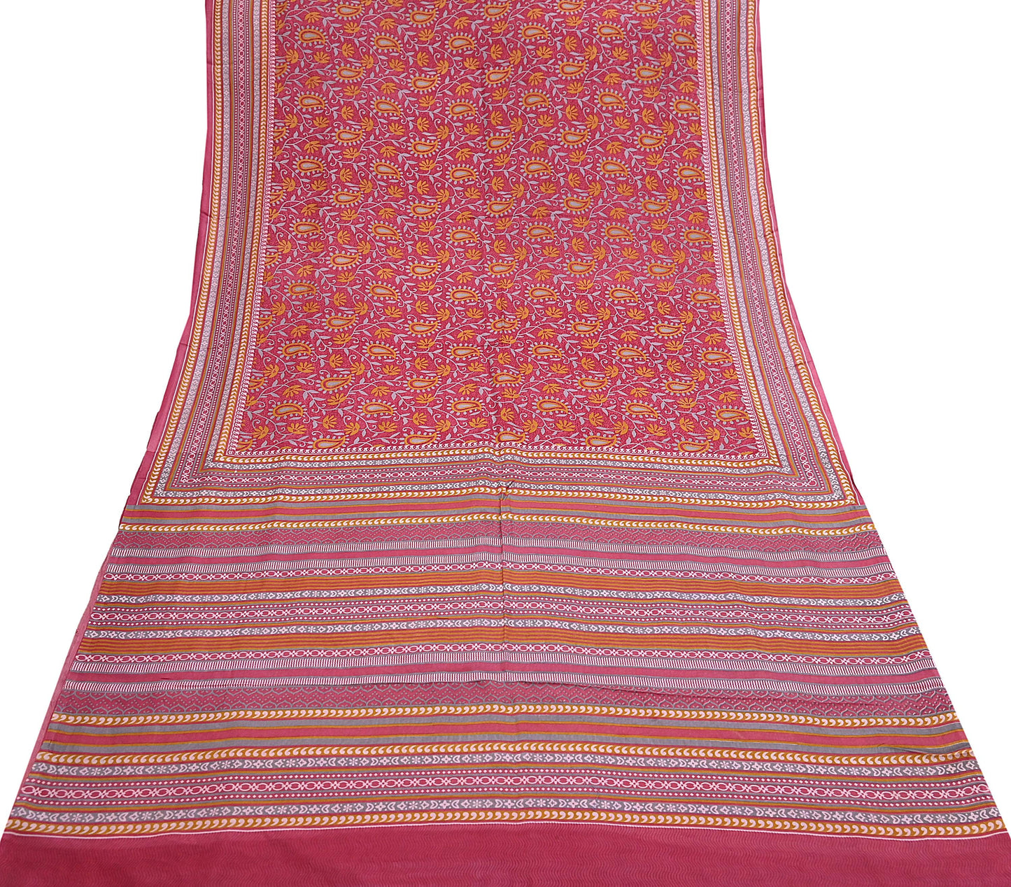 Indian Vintage Pink Pure Silk Printed Saree 5 Yards Soft Floral Fabric for Dressmaking, Quilting, Crafting, Sewing & Upcycling