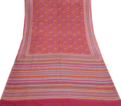 Indian Vintage Pink Pure Silk Printed Saree 5 Yards Soft Floral Fabric for Dressmaking, Quilting, Crafting, Sewing & Upcycling