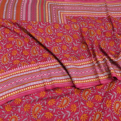 Indian Vintage Pink Pure Silk Printed Saree 5 Yards Soft Floral Fabric for Dressmaking, Quilting, Crafting, Sewing & Upcycling