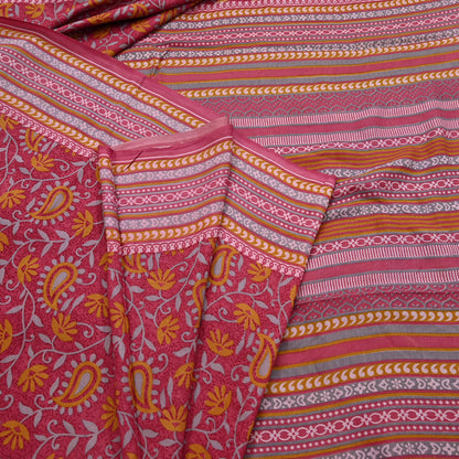 Indian Vintage Pink Pure Silk Printed Saree 5 Yards Soft Floral Fabric for Dressmaking, Quilting, Crafting, Sewing & Upcycling