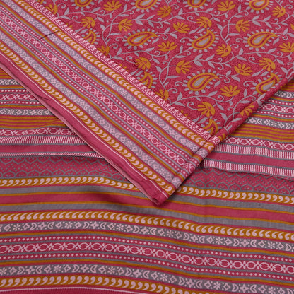 Indian Vintage Pink Pure Silk Printed Saree 5 Yards Soft Floral Fabric for Dressmaking, Quilting, Crafting, Sewing & Upcycling