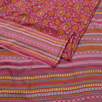 Indian Vintage Pink Pure Silk Printed Saree 5 Yards Soft Floral Fabric for Dressmaking, Quilting, Crafting, Sewing & Upcycling