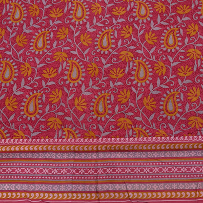Indian Vintage Pink Pure Silk Printed Saree 5 Yards Soft Floral Fabric for Dressmaking, Quilting, Crafting, Sewing & Upcycling