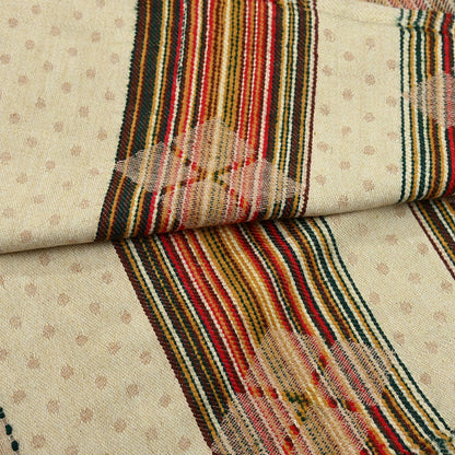 Vintage Ivory Woolen Handmade Woven Long Throw Stole Warm Geometric Design Fringes