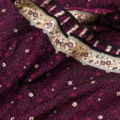 Vintage Black Banarasi Silk Saree Pure Satin Silk Handwoven Tanchoi Fabric with Paisley Weave 5 Yard Dressmaking Craft Material