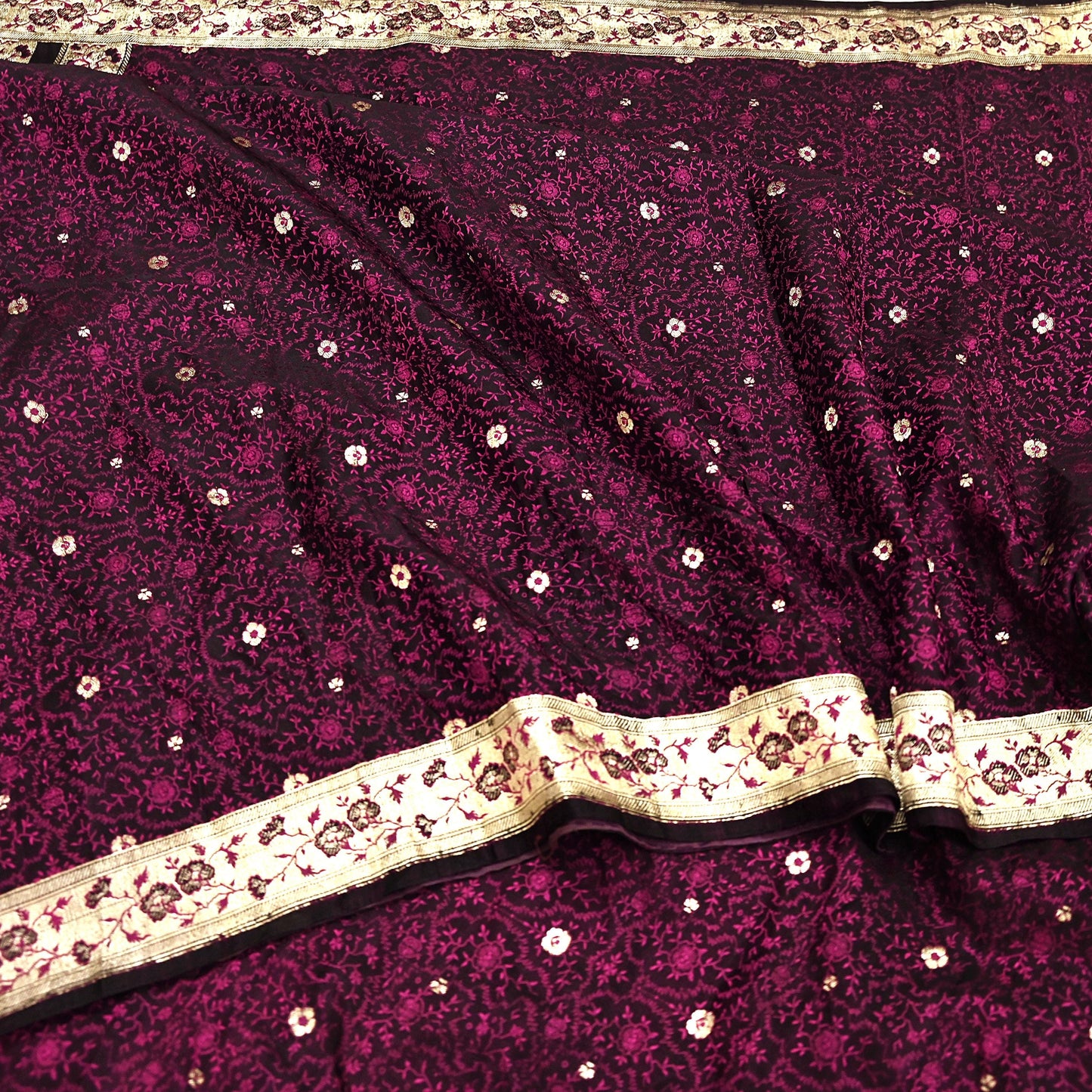 Vintage Black Banarasi Silk Saree Pure Satin Silk Handwoven Tanchoi Fabric with Paisley Weave 5 Yard Dressmaking Craft Material