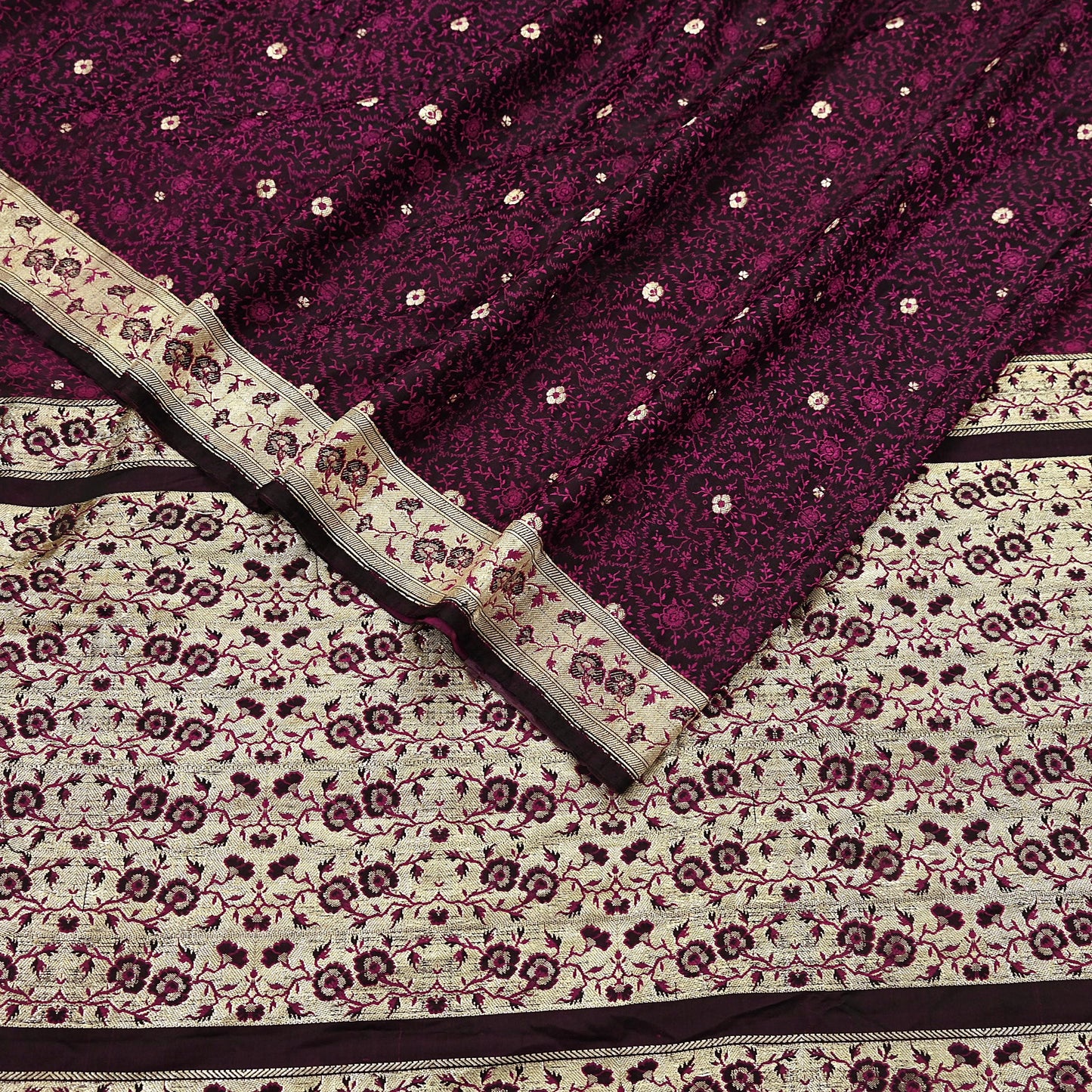 Vintage Black Banarasi Silk Saree Pure Satin Silk Handwoven Tanchoi Fabric with Paisley Weave 5 Yard Dressmaking Craft Material