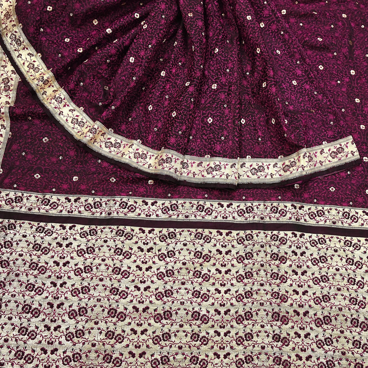 Vintage Black Banarasi Silk Saree Pure Satin Silk Handwoven Tanchoi Fabric with Paisley Weave 5 Yard Dressmaking Craft Material