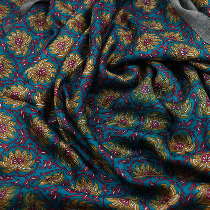 Vintage Green Wool Saree Indian Pure Wool Floral Woven Fabric 5 Yard Soft Warm Winter Textile for Dressmaking & Sewing Crafts