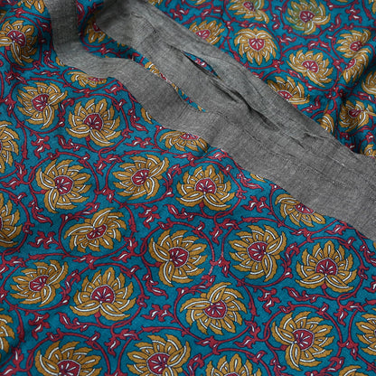 Vintage Green Wool Saree Indian Pure Wool Floral Woven Fabric 5 Yard Soft Warm Winter Textile for Dressmaking & Sewing Crafts