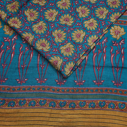 Vintage Green Wool Saree Indian Pure Wool Floral Woven Fabric 5 Yard Soft Warm Winter Textile for Dressmaking & Sewing Crafts