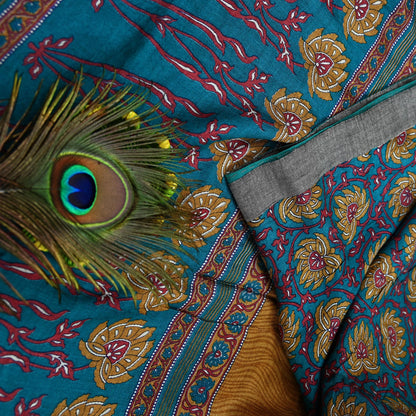 Vintage Green Wool Saree Indian Pure Wool Floral Woven Fabric 5 Yard Soft Warm Winter Textile for Dressmaking & Sewing Crafts