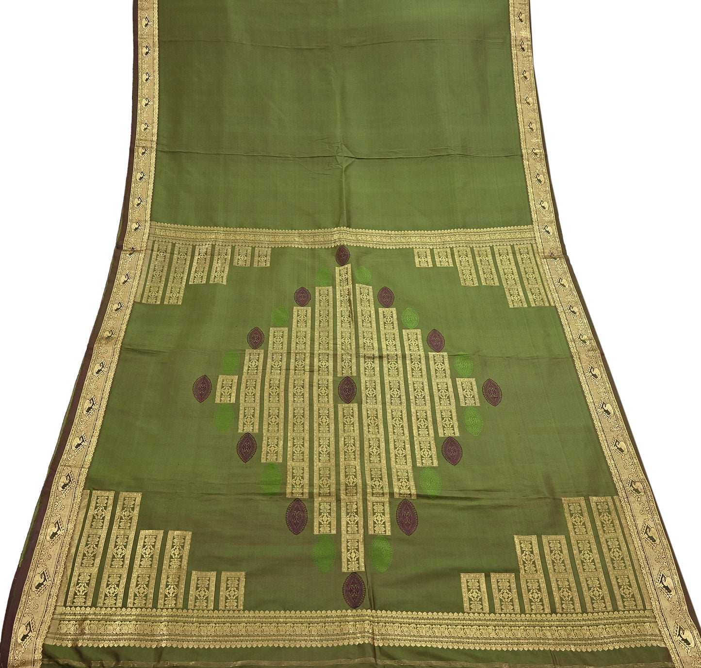 Indian Vintage Heavy Green Kanjivaram Saree 100% Pure Silk Zari 5Yd Floral Crafting Dress making Crafting Quilting Bollywood Saree
