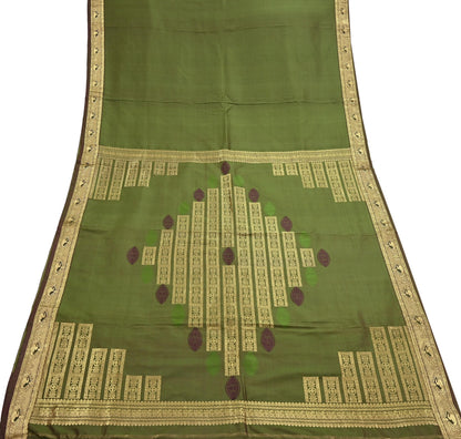 Indian Vintage Heavy Green Kanjivaram Saree 100% Pure Silk Zari 5Yd Floral Crafting Dress making Crafting Quilting Bollywood Saree