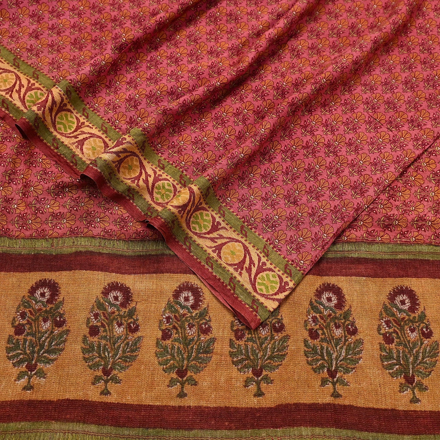 Vintage Peach Pure Khadi Silk Saree 5Yd Handloom Indian Sari Soft Fabric Sustainable Craft Textile Boho Dressmaking Material
