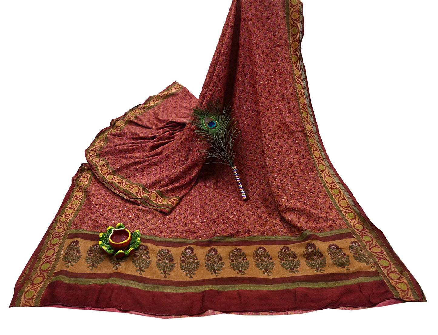 Vintage Peach Pure Khadi Silk Saree 5Yd Handloom Indian Sari Soft Fabric Sustainable Craft Textile Boho Dressmaking Material
