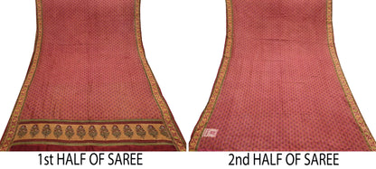 Vintage Peach Pure Khadi Silk Saree 5Yd Handloom Indian Sari Soft Fabric Sustainable Craft Textile Boho Dressmaking Material
