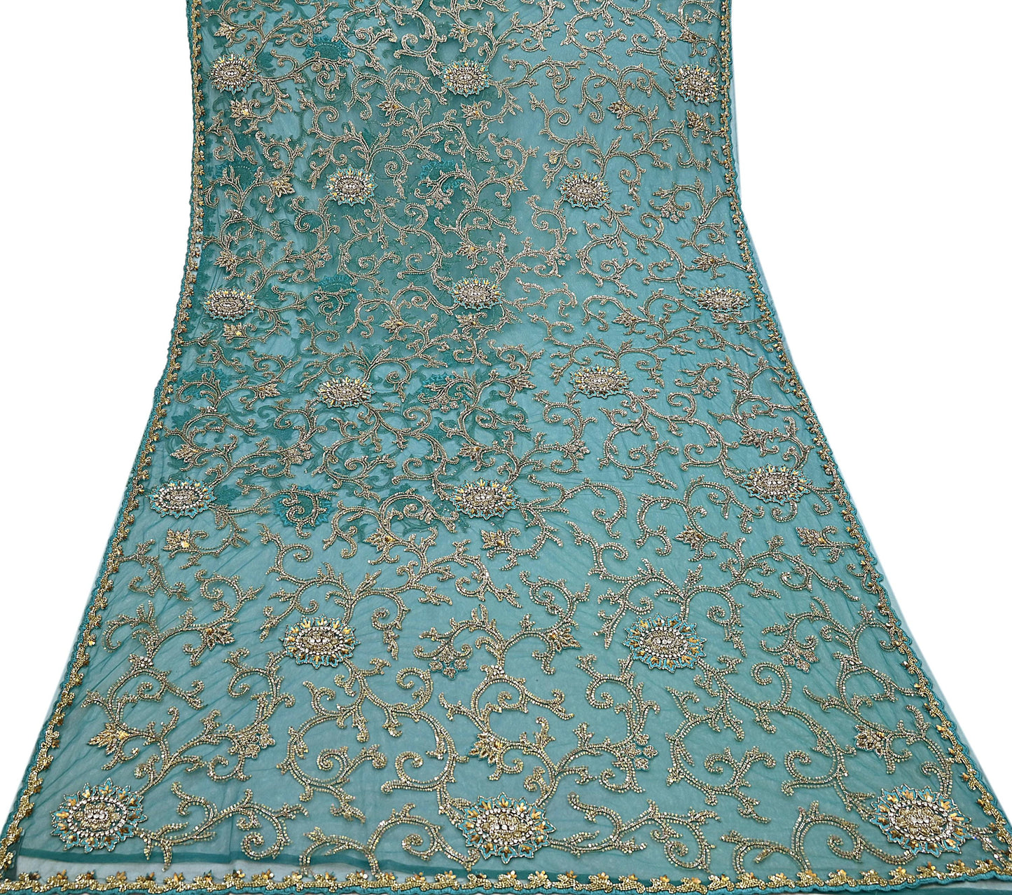 Heavy Blue Net Embroidered Saree Anamika Khanna Zardozi Dabka Zari Indian Wedding Sari Designer Mesh 6Yd Saree with Blouse Fabric