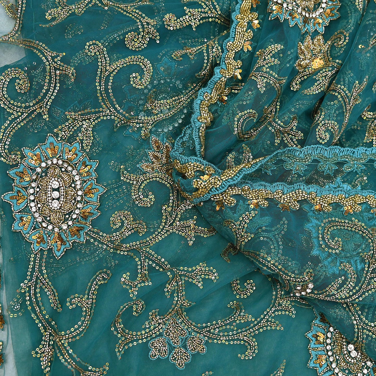 Heavy Blue Net Embroidered Saree Anamika Khanna Zardozi Dabka Zari Indian Wedding Sari Designer Mesh 6Yd Saree with Blouse Fabric