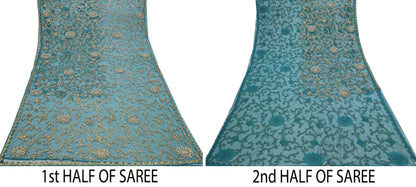 Heavy Blue Net Embroidered Saree Anamika Khanna Zardozi Dabka Zari Indian Wedding Sari Designer Mesh 6Yd Saree with Blouse Fabric