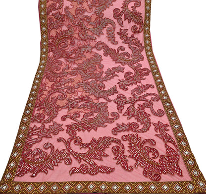 Indian New Heavy Sari Red Net/Mesh Hand Embroidered Designer Manish Malhotra Sarees 6Yd Ethnic Zardozi/Dabka Zari With Blouse Fabric