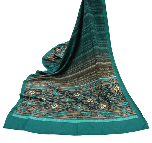 Indian Vintage green Long Stole Woolen Scarf Dupatta Infinity Scarves Printed Sarong Wrap Craft Fabric Veil Woman Hijab Shawl Floral