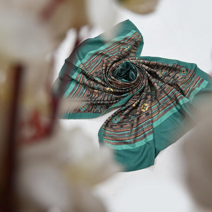 Indian Vintage green Long Stole Woolen Scarf Dupatta Infinity Scarves Printed Sarong Wrap Craft Fabric Veil Woman Hijab Shawl Floral