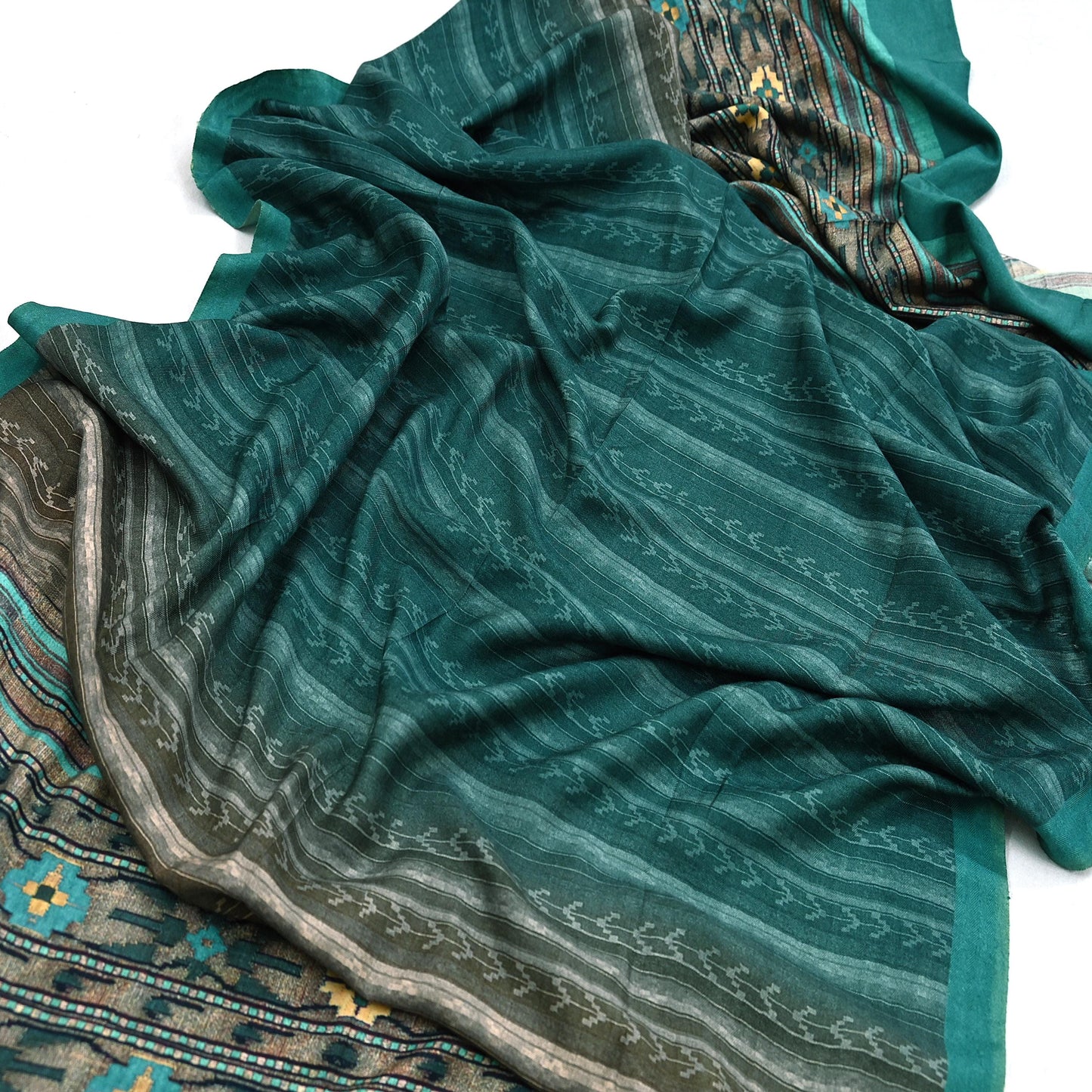 Indian Vintage green Long Stole Woolen Scarf Dupatta Infinity Scarves Printed Sarong Wrap Craft Fabric Veil Woman Hijab Shawl Floral