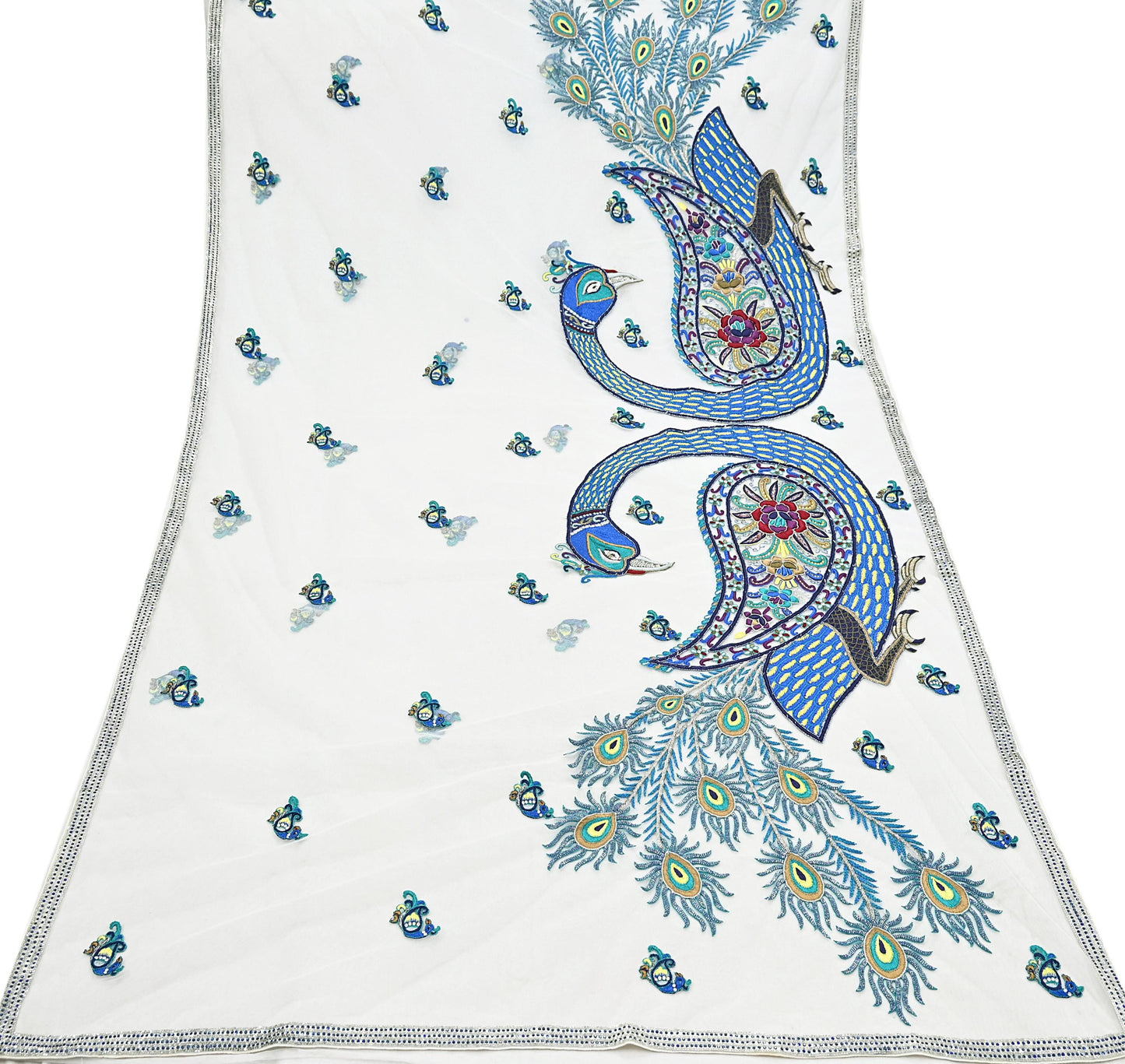 Indian Vintage Heavy Sari White Net/Mesh Embroidered Sarees Fabric 6Yd Sewing Craft Fabric Dress making Crafting Bollywood sari Blouse Pcs