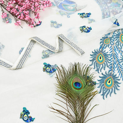 Indian Vintage Heavy Sari White Net/Mesh Embroidered Sarees Fabric 6Yd Sewing Craft Fabric Dress making Crafting Bollywood sari Blouse Pcs