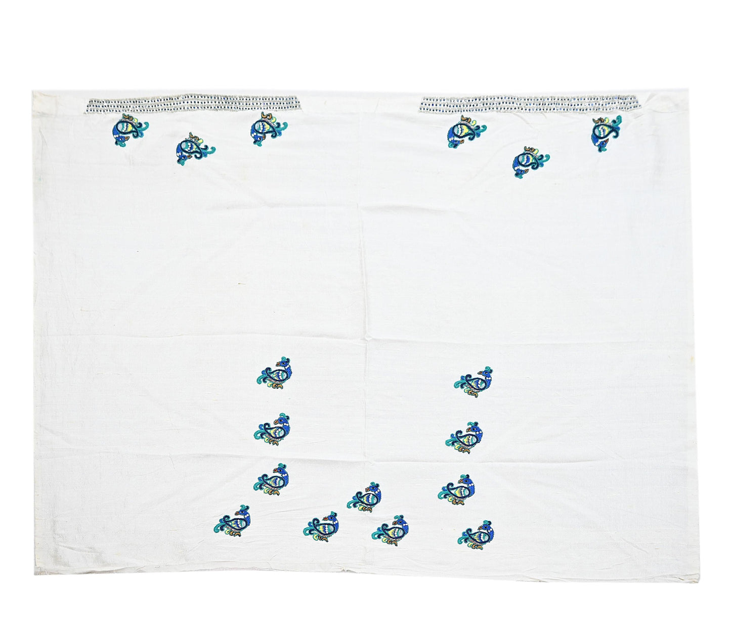 Indian Vintage Heavy Sari White Net/Mesh Embroidered Sarees Fabric 6Yd Sewing Craft Fabric Dress making Crafting Bollywood sari Blouse Pcs