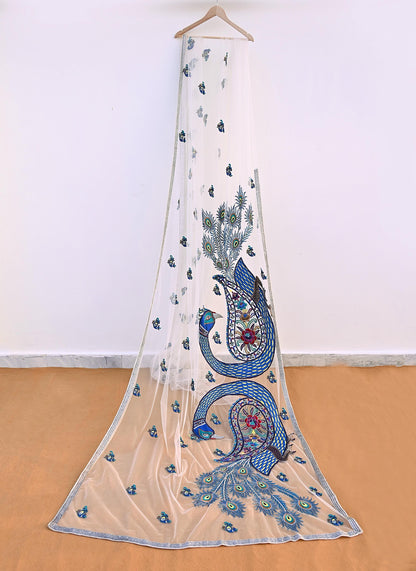 Indian Vintage Heavy Sari White Net/Mesh Embroidered Sarees Fabric 6Yd Sewing Craft Fabric Dress making Crafting Bollywood sari Blouse Pcs