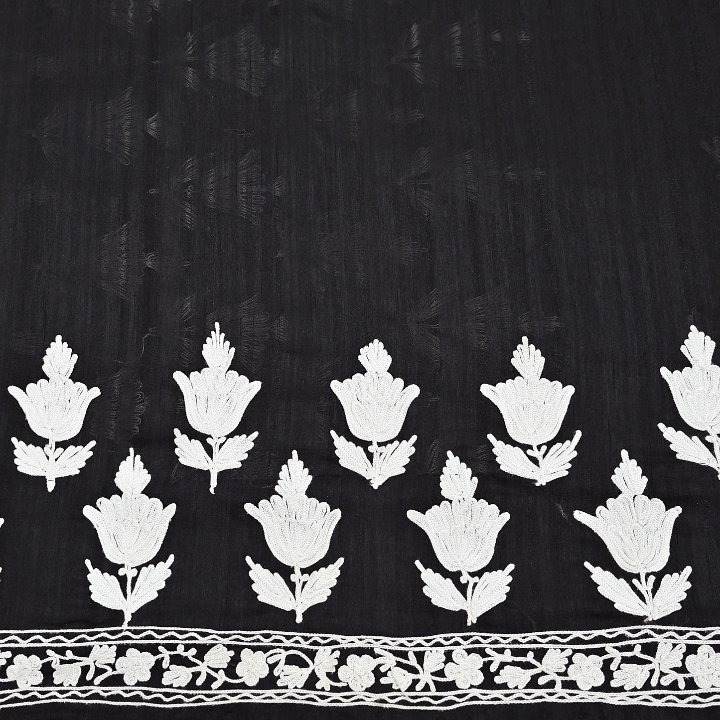 Indian Vintage Sari Black Chanderi Hand Embroidered Ari Work Sarees Fabric 6Yd Sewing Soft Dress making For Crafting Bollywood Saree