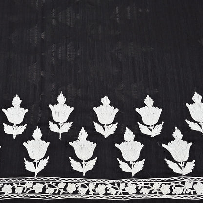 Indian Vintage Sari Black Chanderi Hand Embroidered Ari Work Sarees Fabric 6Yd Sewing Soft Dress making For Crafting Bollywood Saree