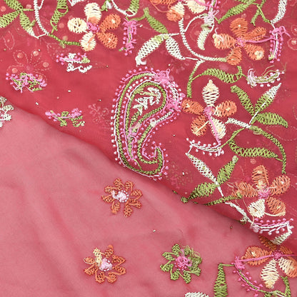 Pre-owned Hand Embordered Chikankari Mukesh Sarees 5Yd Pink Georgette Ethnic Sari Bollywood party wear sarees