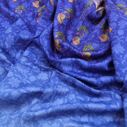 Indian Vintage Sari Blue & Purple Blend Silk Woven Digital Printed Saree Craft Fabric 5yd Soft Dress Designing Crafting Quilting Zari Border