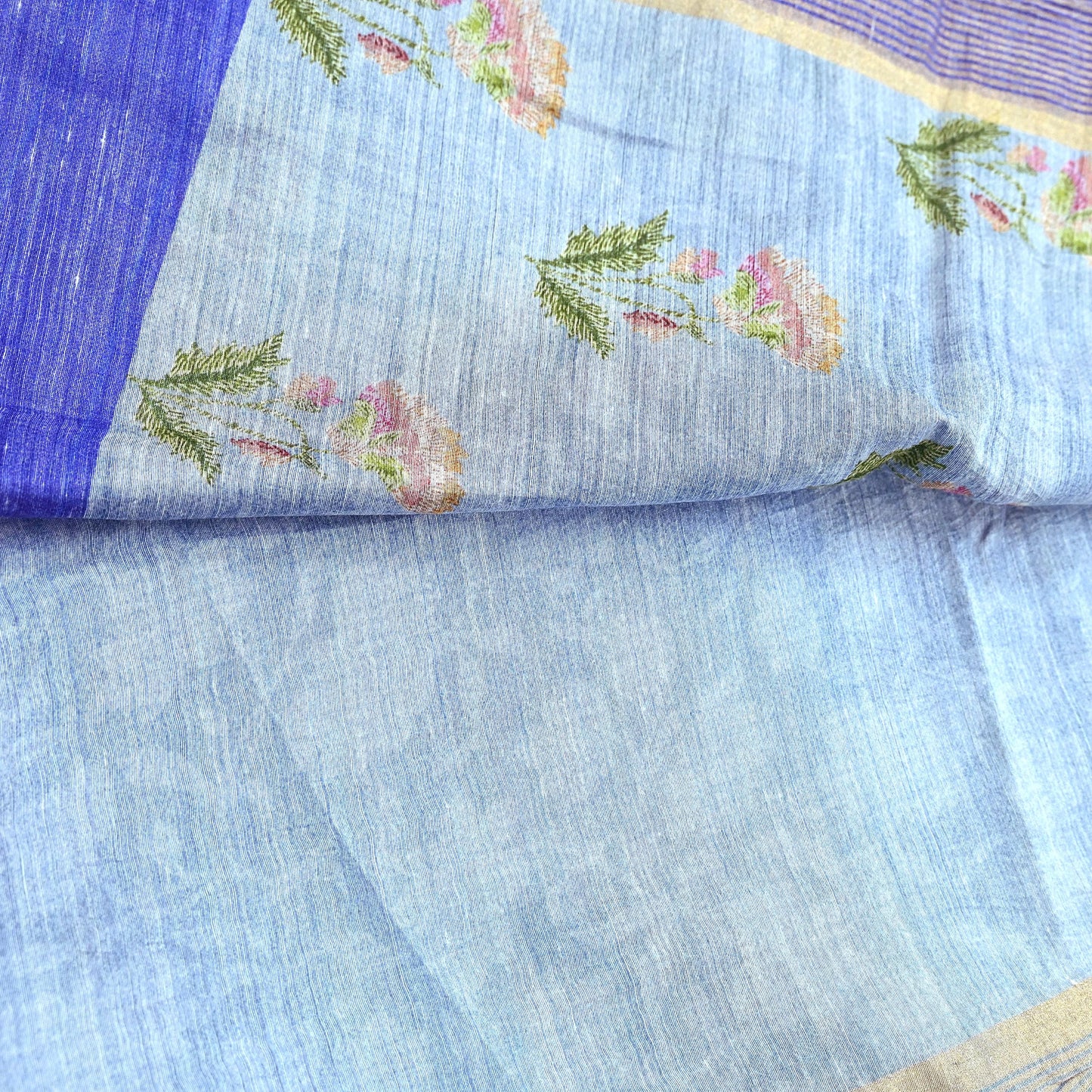 Indian Vintage Sari Blue & Purple Blend Silk Woven Digital Printed Saree Craft Fabric 5yd Soft Dress Designing Crafting Quilting Zari Border