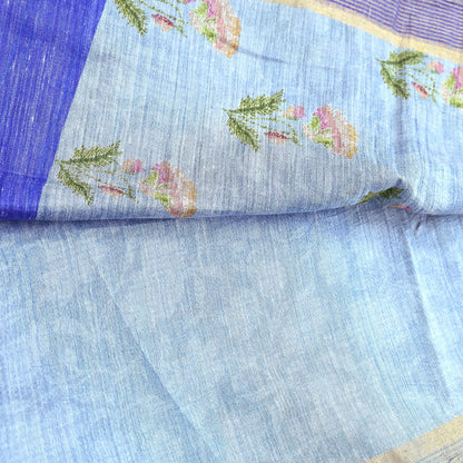 Indian Vintage Sari Blue & Purple Blend Silk Woven Digital Printed Saree Craft Fabric 5yd Soft Dress Designing Crafting Quilting Zari Border