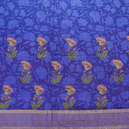 Indian Vintage Sari Blue & Purple Blend Silk Woven Digital Printed Saree Craft Fabric 5yd Soft Dress Designing Crafting Quilting Zari Border