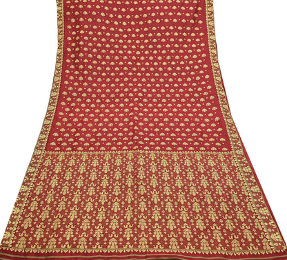 Vintage Red Pure Silk Saree Handwoven Asam Sari with Floral Design Antique Indian Wedding Saree 5yd Fabric