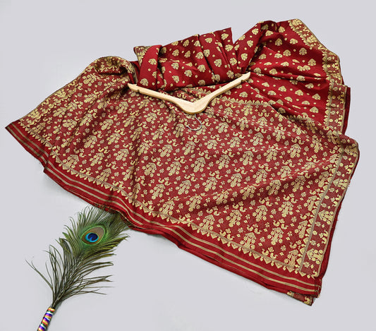 Vintage Red Pure Silk Saree Handwoven Asam Sari with Floral Design Antique Indian Wedding Saree 5yd Fabric