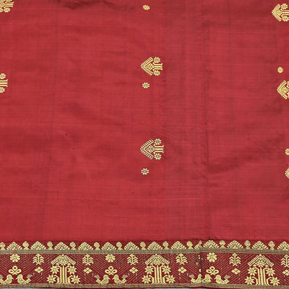 Vintage Red Pure Silk Saree Handwoven Asam Sari with Floral Design Antique Indian Wedding Saree 5yd Fabric