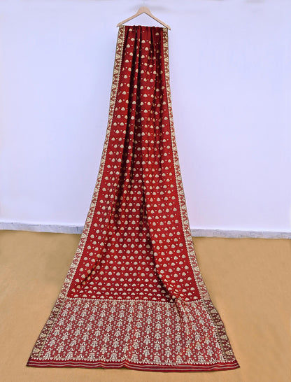 Vintage Red Pure Silk Saree Handwoven Asam Sari with Floral Design Antique Indian Wedding Saree 5yd Fabric