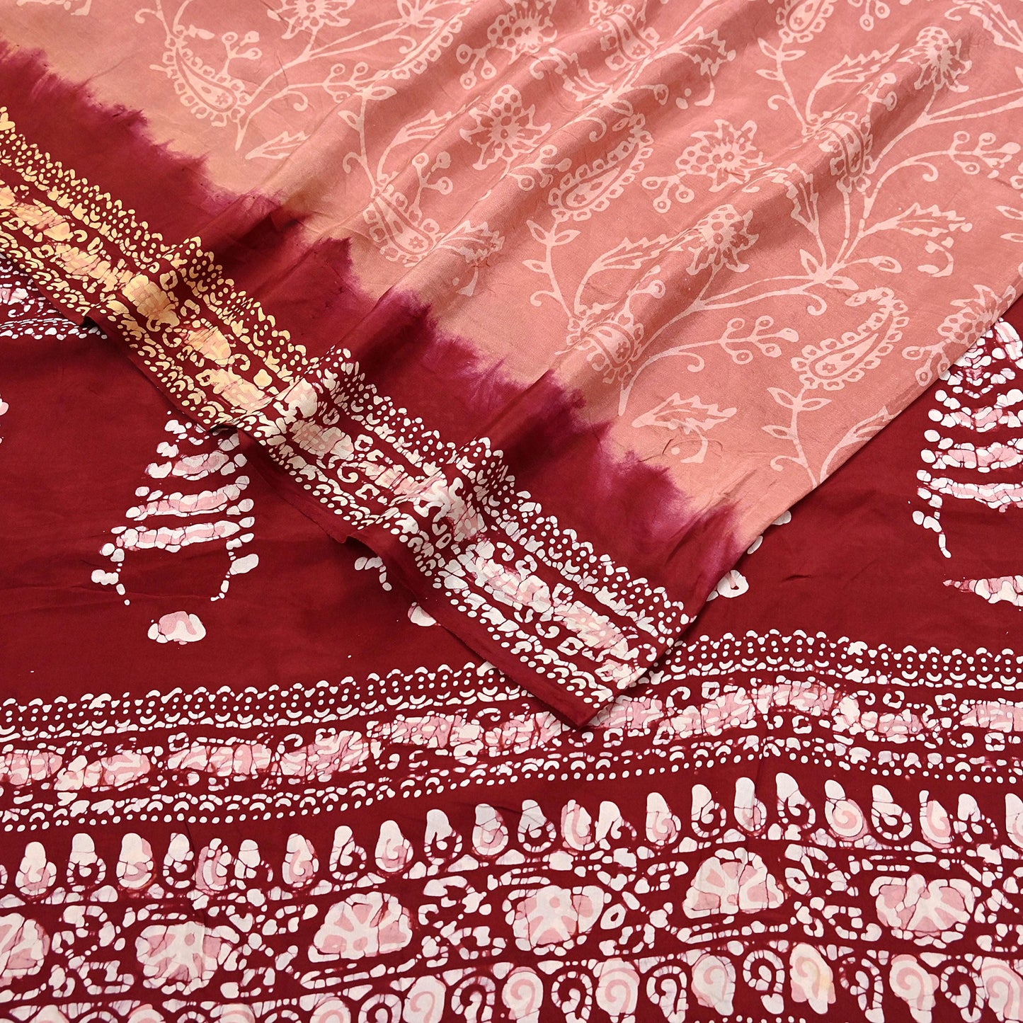 Indian Vintage Sarees Batik Printed 100% Pure Silk Sari Craft Fabric 6Yd Soft Sewing Sarong Wrap Boho Dress Making For Crafting Quilting