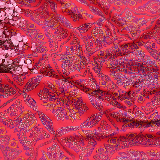 Indian Vintage Red Shawl Pure Woolen Handmade Suzani Long Throw Stole Warm Floral Design Soft Cozy