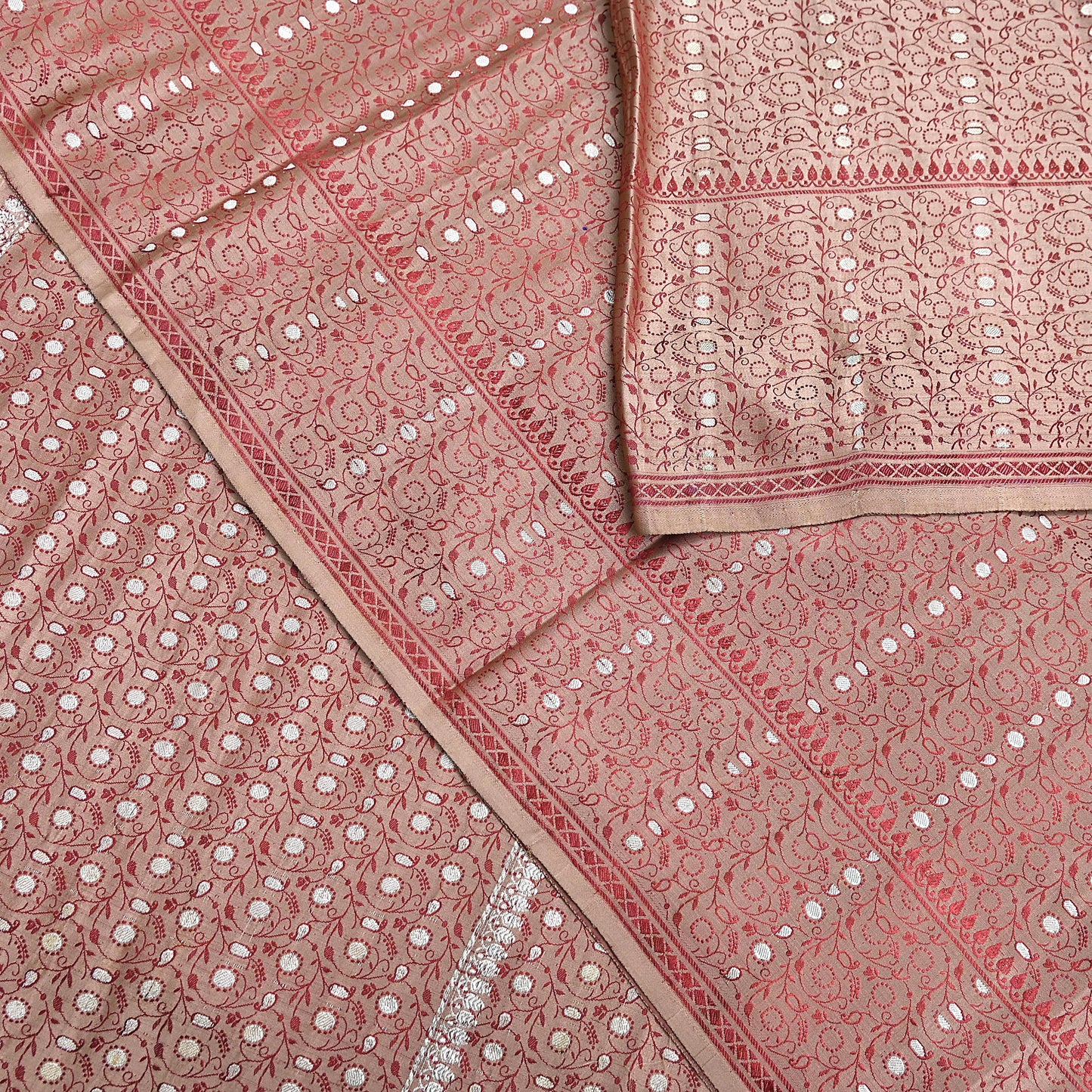 Vintage Brown Banarasi Silk Saree Pure Satin Silk Handwoven Tanchoi Fabric with Paisley Weave 5 Yard Dressmaking Craft Material