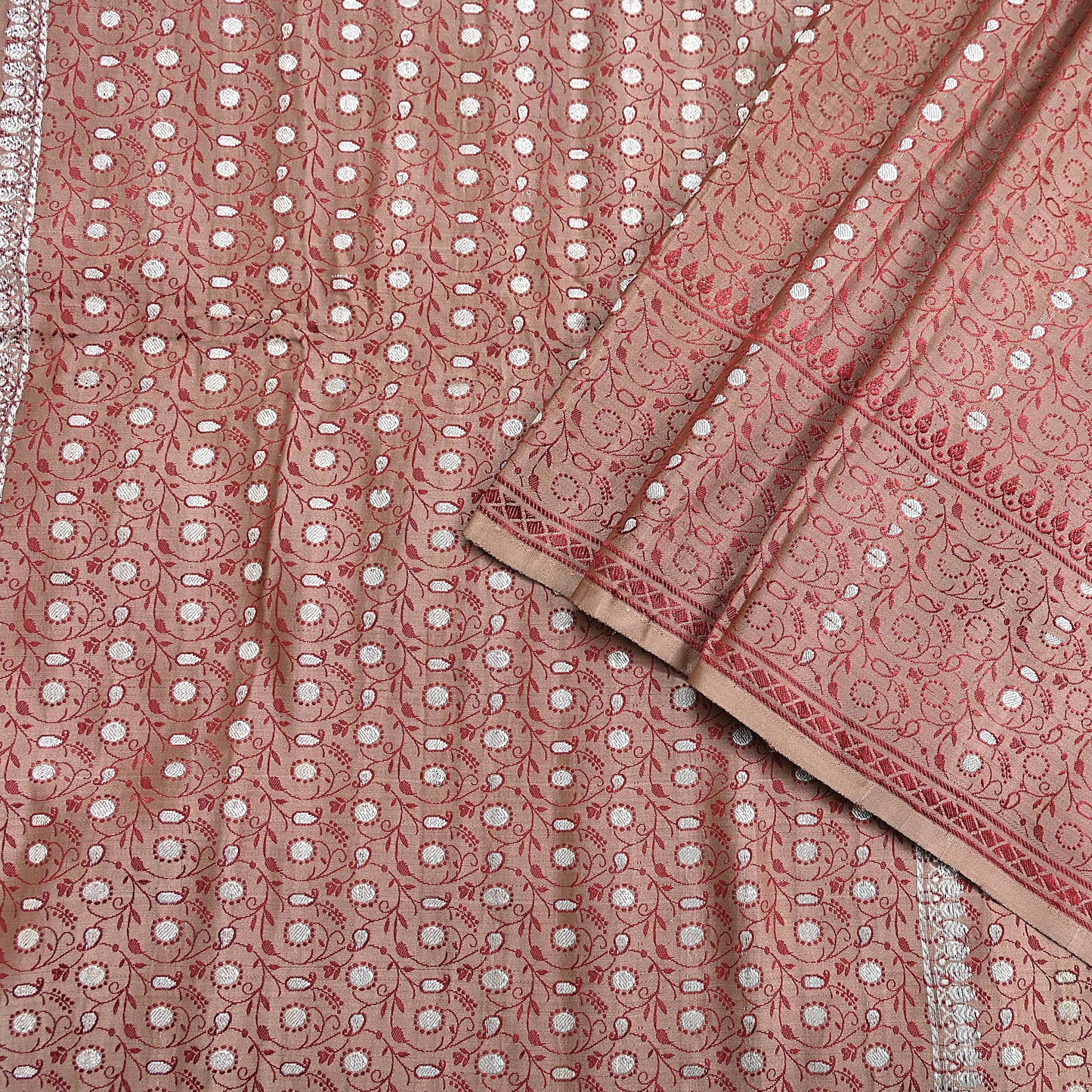 Vintage Brown Banarasi Silk Saree Pure Satin Silk Handwoven Tanchoi Fabric with Paisley Weave 5 Yard Dressmaking Craft Material